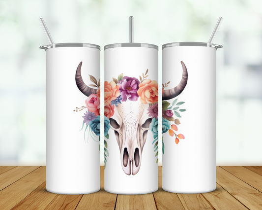 Floral Bull Skull Double Walled Tumbler