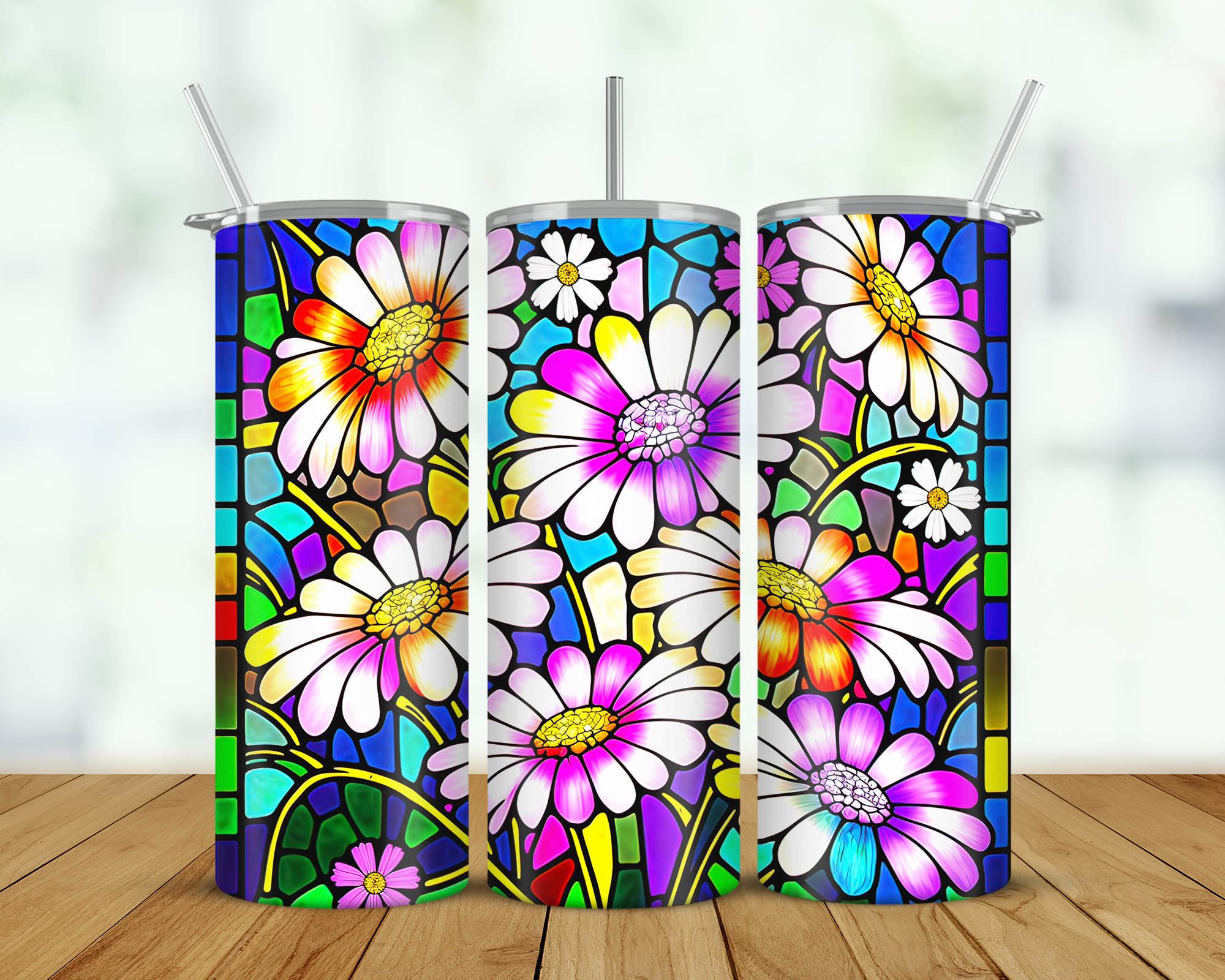 Stained Glass Floral Double Walled Tumbler
