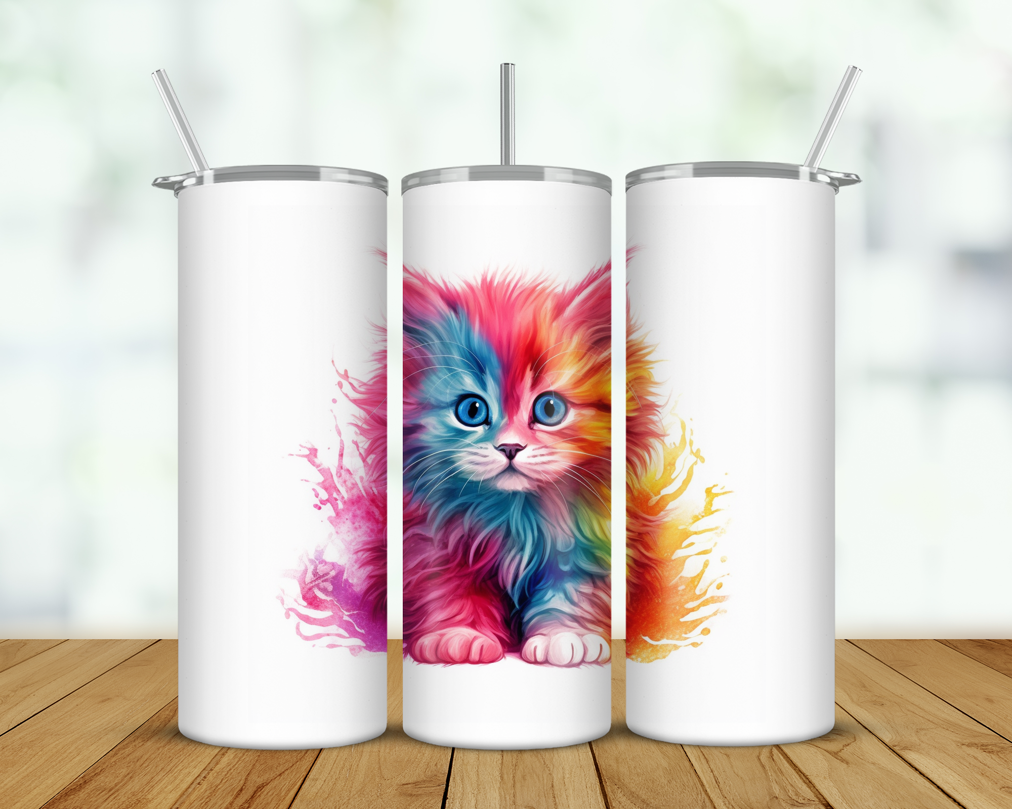 Rainbow Kitten Double Walled Tumbler