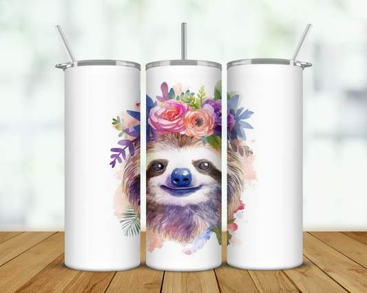 Floral Sloth Double Walled Tumbler