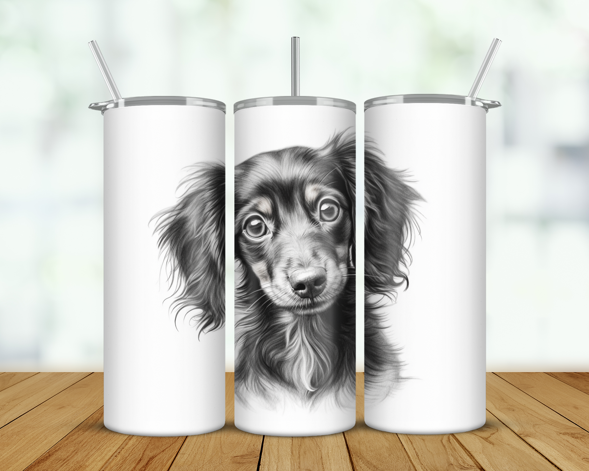 Dachshund Black & White Double Walled Tumbler