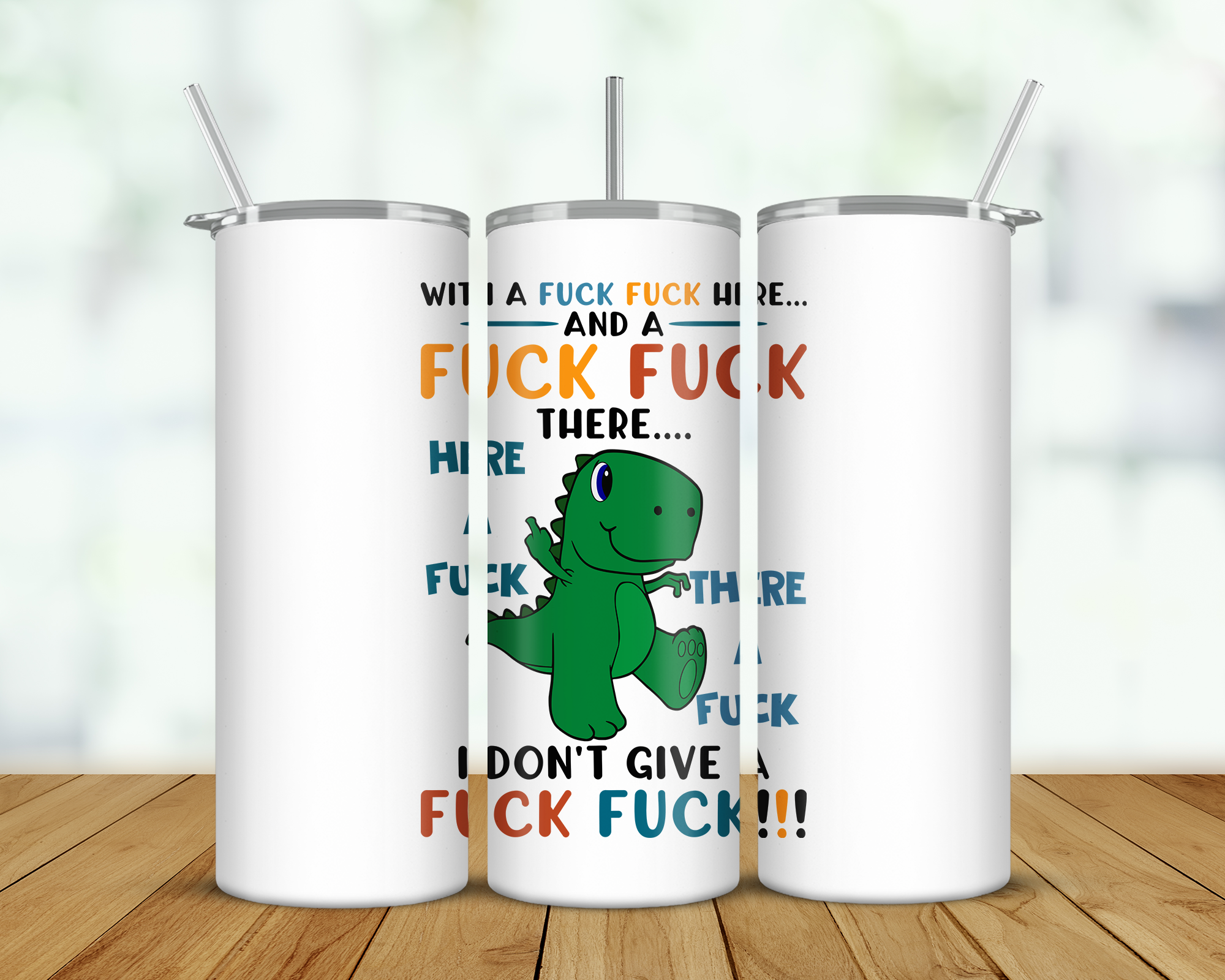 Fuck Fuck Here Dinosaur Double Walled Tumbler