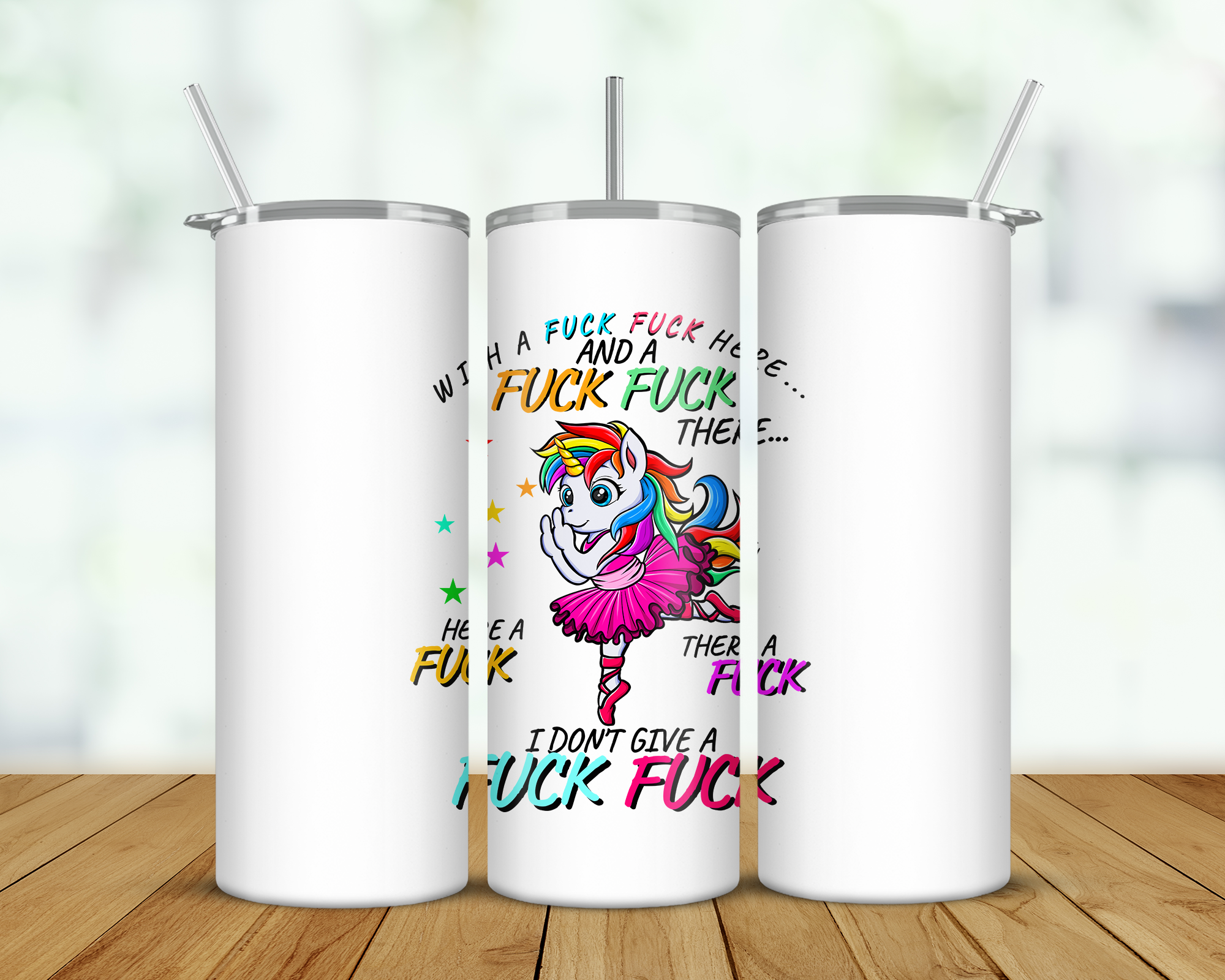 Fuck Fuck Here Unicorn Double Walled Tumbler