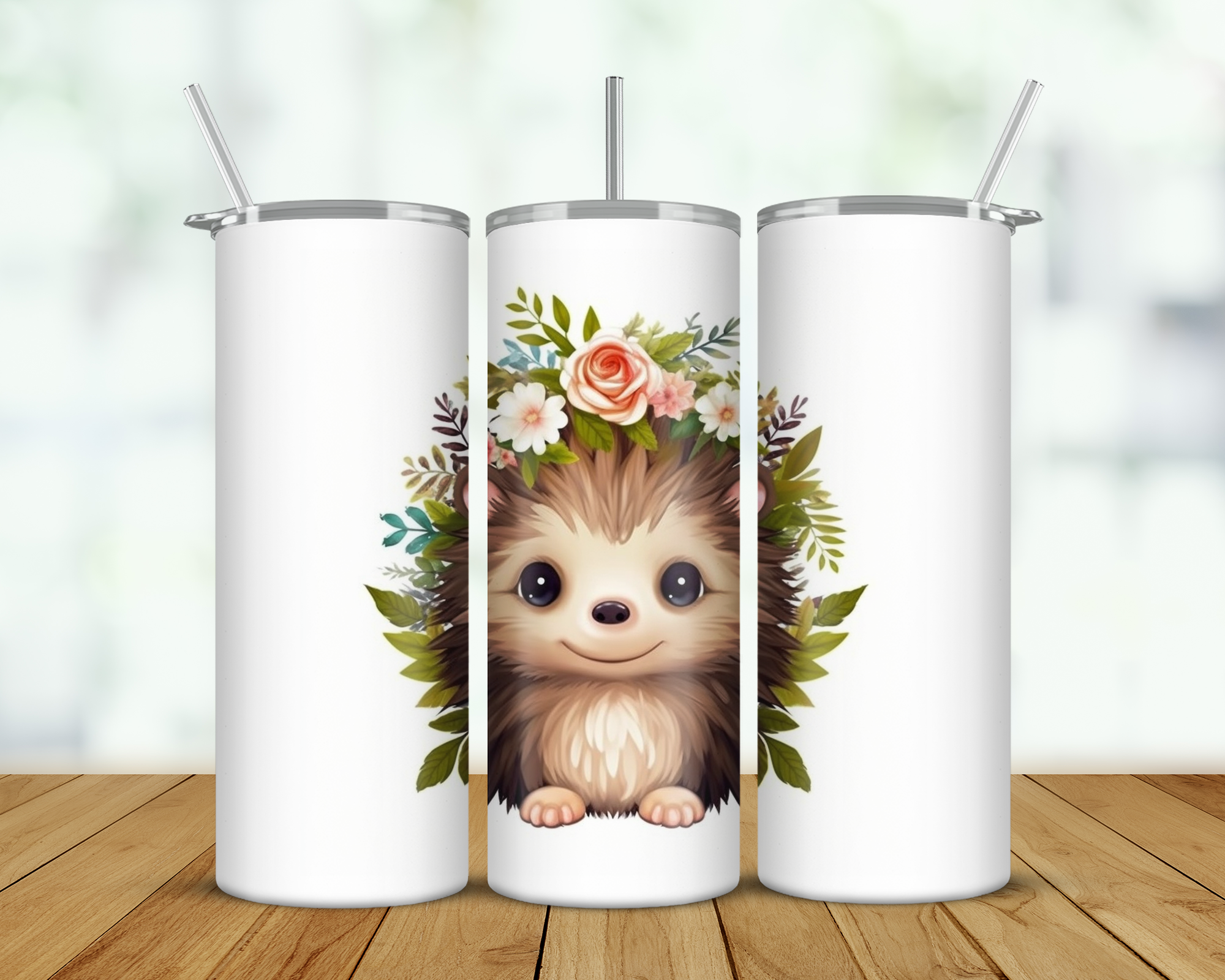 Hedgehog Floral Pink Double Walled Tumbler