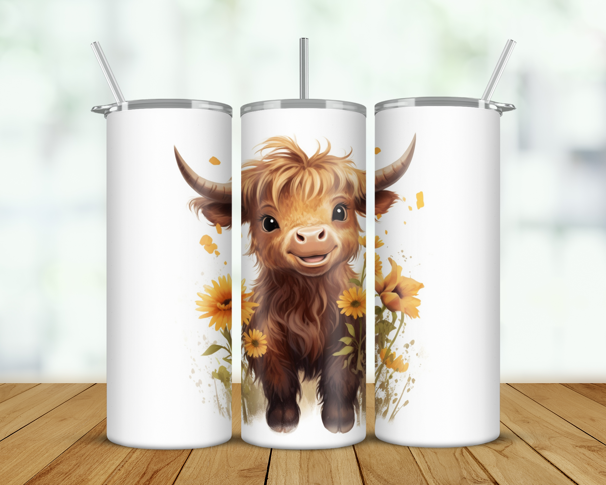 Highland Cow Floral Double Walled Tumbler