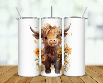 Highland Cow Floral Double Walled Tumbler