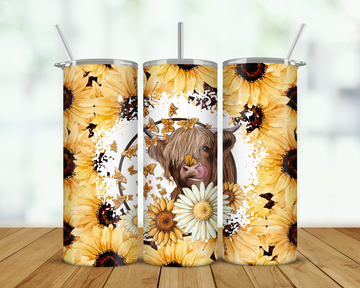 Highland Cow Sunflowers Double Walled Tumbler