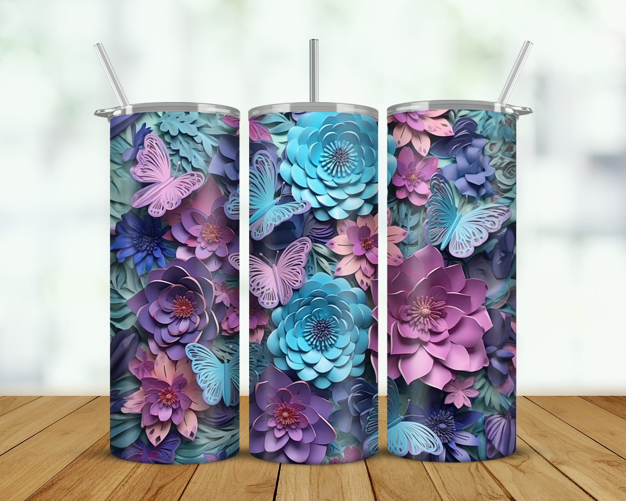 Paper Flowers and Butterlies Double Walled Tumbler