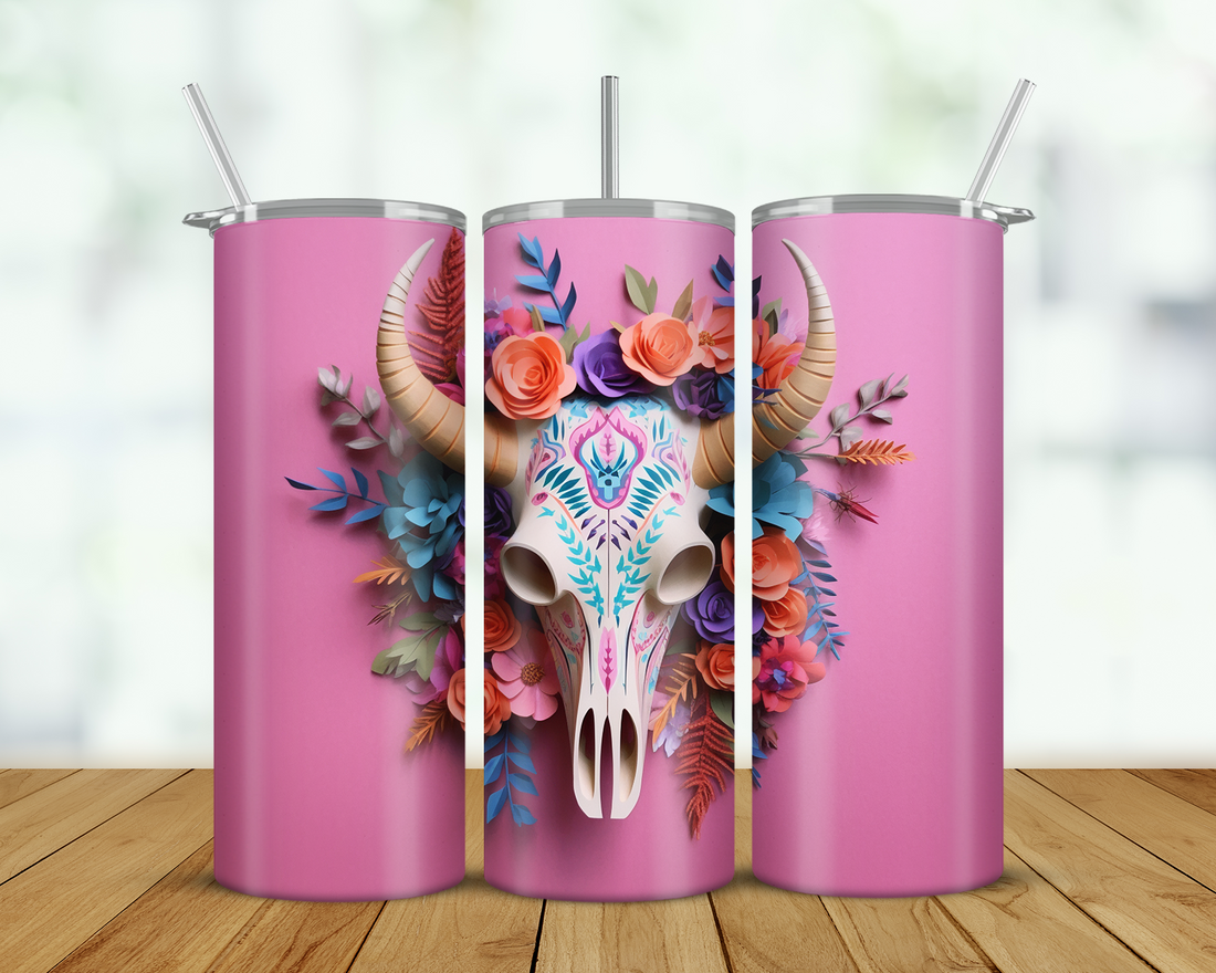 Floral Bull Skull Double Walled Tumbler